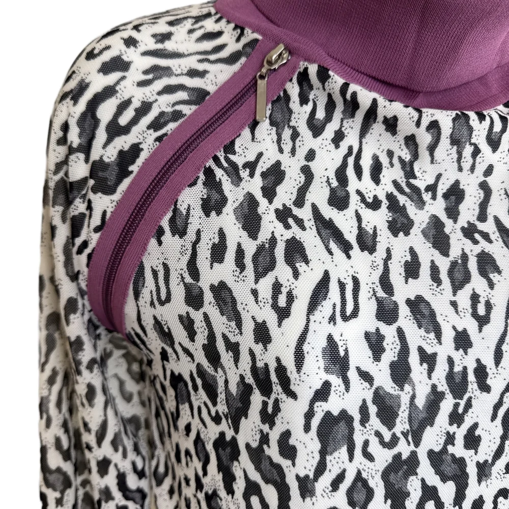 Fitelle Leopard Print Color Block High Neck Zip Top Large - Picture 3 of 7